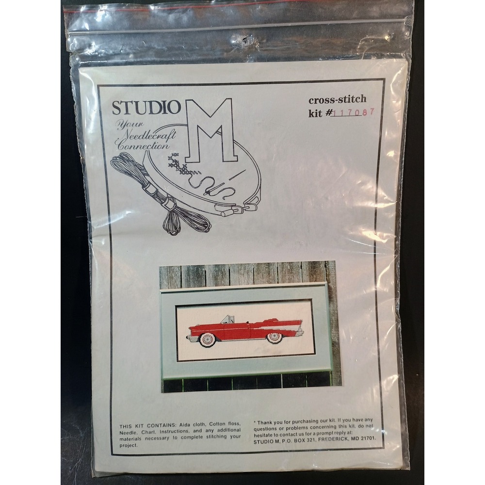 Studio M 117087 57 Chevy Convertible Cross Stitch Kit 15 x 6 Partially Completed - Picture 7 of 8